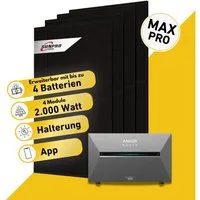 Balkonstrom Balkonkraftwerk MAX Pro 2000 Watt Solaranlage mit Speicher Komplettset Bifazial, 2000 W, Monokristallin, (4x Sunpro Solarmodul á 500 Watt, 1x Anker Solix 3 Pro Solarspeicher E2700, 1-4 Zusatzspeicher BP2700), Halterung für Dach, Fassade, 