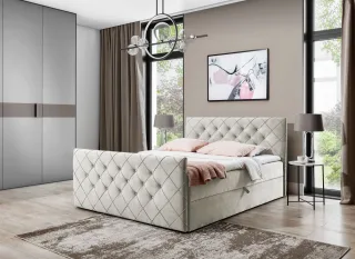 Boxspringbett Schlafzimmerbett EIVOR 140x220cm Stoff Magic Velvet Beige