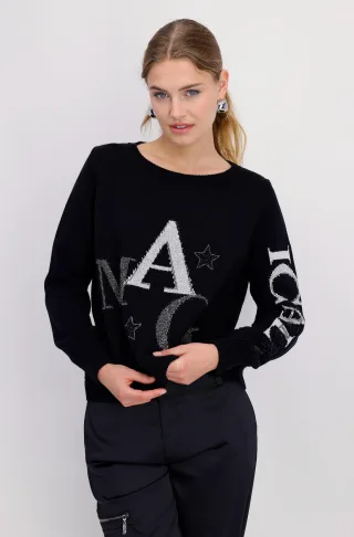 monari - Strickpullover mit Strass schwarz - Gr. - 42
