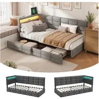 Furnishings Home Polsterbett LED Tagesbett Daybett 90x200cm, Stauraumbett mit Kopfteil (Kopfteil beidseitig montierbar Geeignet für Jungen und Mädchen), mit Lattenrost und Ladefunktion, mit Komforthöhe, Leises Design Bett