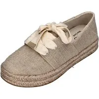 TOMS CAROLINA LACE UP Espadrille Champagne Glimmer Slub Canvas