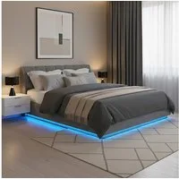 en.casa Polsterbett, »Tröstiar« mit LED-Beleuchtung Bettkasten Leinen 180x200cm Anthrazit
