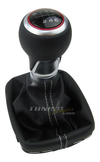 Original Edition Schaltknauf Ring ROT Alu Knauf 6-Gang Leder für VW Seat Skoda