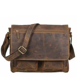 Umhängetasche mit Notebookfach aus Leder in antikbraun Schultertasche | Greenburry. Geräumige Businesstasche für Büro und Uni im Alltag geeignet.