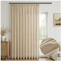 Topfinel Gardine Leinenoptik vorhänge mit kräuselband halbtransparent wohnzimmer (1 St), Kräuselband, halbtransparent, modern boho Hellbraun 300x240cm kinderzimmer Schlafzimmer Esszimmer