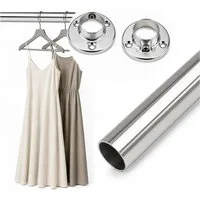 HOOZ Kleiderstange Schrankrohr Rund Ø 24 mm Stahl inkl. Halter Silber 1er Set 80cm (Set, 1 St., 1 Garderobenstange inkl. 2 Halter), Innensechskant-Madenschraube zur sicheren Rohrfixierung