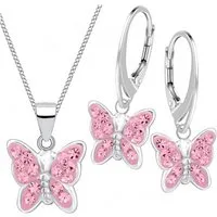 Goldene Hufeisen Schmuckset Kristall Schmetterling Ohrringe Anhänger Kette 925 Silber Set (4-tlg, inkl. Geschenk-Etui), Geschenkset