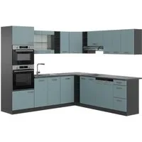 Vicco Winkelküche R-Line, Blau-Grau/Anthrazit, 247 x 237 cm ohne Arbeitsplatte