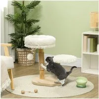 PawHut Kratzbaum 72 cm hoch, mit Spielball, Betten, Katzenkratzbrett, für Katzen unter 5 kg, Birnbaumholz, Weiß