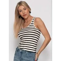 SASSYCLASSY T-Shirt Modisches Basic Ripp-Top Damen mit Streifen-Design Tank Top in Rippstruktur Gestreift Schwarz-Offwhite Rosa-Rot