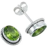 mantraroma Paar Ohrstecker NOHA aus 925 Silber mit Peridot (Paar, Paar Ohrringe mit Schmuckbeutel), 925 Sterling Silber Ohrringe für Damen