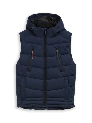 Tom Tailor - Puffer-Weste mit abnehmbarer Kapuze sky captain blue - Gr. - XXL