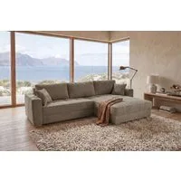 Jockenhöfer Gruppe Ecksofa Bologna, L-Form, Breite: 298 cm, Cord-Bezug, beidseitig montierbar, mit Bettfunktion, Bettkasten&Zierkissen, Wellenfederung, XXL-Ottomane