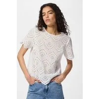 pieces Shirttop PCVILDE SS TOP WVN NOOS mit Allover-Lochstickerei