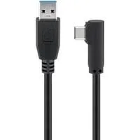 USB 3.2 Gen 1 Kabel, USB-A Stecker > USB-C Stecker 90° schwarz, 1,5 Meter, rechts / links abgewinkelt
