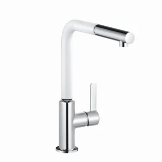 Kludi L-INE S Spültisch-Einhandmischer seitl. Steue herausziehbarer Auslauf chrom/weiß matt, 4085193 408519375