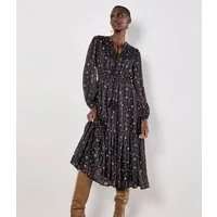 Apricot Midikleid Druckkleid mit Lurexstreifen