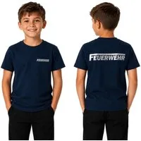 coole-fun-t-shirts Print-Shirt Kinder Feuerwehr T-Shirt Dunkelblau Silber Jugendfeuerwehr Jungen + Mädchen Feuerwehr -T-Shirt Jugendfeuerwehr dunkelblau