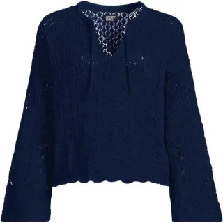 Baumwollpullover mit Ajourmuster für Damen, Damen, size: regular, Elfenbein, Baumwoll-Mischung/Polyester-Mischung, by Lands' End