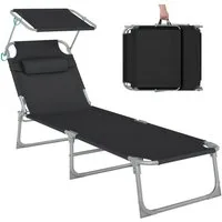 SONGMICS Gartenliege Sonnenliege, klappbarer Liegestuhl, für Garten, Pool, Terrasse, 1 St., bis 150 kg belastbar, 193 x 53 x 29 cm, Sonnenschutz, Kopfstütze, verstellbare Rückenlehne