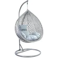 RAMROXX Hängesessel Luxus Hängesessel Style XXL Korb Gestell Grau mit Kissen Hell Grau