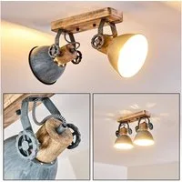 hofstein Deckenleuchte »Cotes« Deckenlampe aus Metall/Holz in Grau/Weiß/Braun, 2-flammig, ohne Leuchtmittel, mit verstellbaren Strahlern, 2xE27, Spot im Retro/Vintage Design