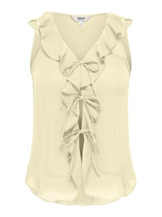 ONLY - ONLMONET S/L FLOWY V-NECK RUFFLE TOP WVN Lemon Icing - Gr. - M
