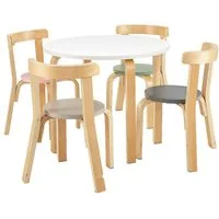 COSTWAY Kindersitzgruppe, (5-tlg), Kinderschreibtisch mit 4 Stühlen, aus Holz