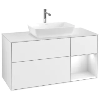 Villeroy und Boch Finion Waschtischunterschrank F831GFGF 120cm, Abdeckplatte white matt, Regale Glossy white lacquer, Glossy white lacquer