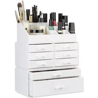 relaxdays Make-Up Organizer mit 8 Schubladen, 3-tlg., weiß