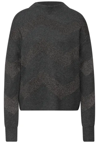 Street One - Glitzer Jacquard Pullover grau - Gr. - 38