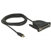 USB 2.0 Adapterkabel, USB-C Stecker > Parallel DB25 Buchse schwarz, 1,8 Meter
