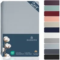 BARBONS Spannbettlaken Jersey 2er Bettlaken, 145 g/m² Spannbetttuch, bis zu 25cm Höhe, Topper, 100% Baumwolle, Gummizug: rundum, (2 Stück), Rundgummi, Atmungsaktiv