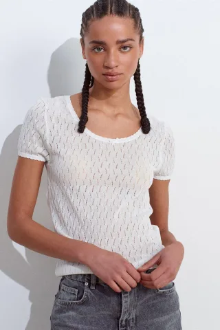 Strukturierte Schmal geschnittene Bluse mit Schleifen-Detail