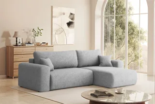 Ecksofa Schlafsofa FLORA Stoff Verita Hellgrau Ottomane Rechts