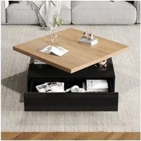 Merax Couchtisch mit versteckten Schubladen und 360° schwenkbarer Arbeitsfläche (Wohnzimmer, Kaffeetisch, 70x70x36cm), hochglänzend Beistelltisch mit geometrische Design und Sockel