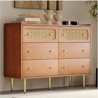 OKWISH Kommode Sideboard 120x90x40 cm mit 6 Schubladen aus Holz & Metall – Nussbaum (Für eine geordnete Aufbewahrung im Wohn- oder Essbereich), Mit 6 Schubladen aus Holz & Metall, verstellbar