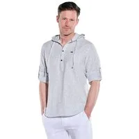 Engbers Langarmhemd Herren Langarm-Shirt mit Leinenanteil, Mittelblau