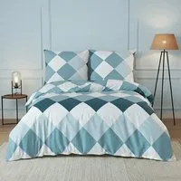 Buymax Bettwäsche Anaga, Bettgarnitur, Bettbezug Set, Renforce: 100% Baumwolle, 2 teilig, mit Reißverschluss, modern gemustert, Karo, Blau, Petrol, 155x220 cm