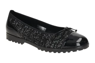 Gabor Damen Ballerinas 74.100.47 Schwarz Glitzer Slipper Fu?bett aus Echtleder