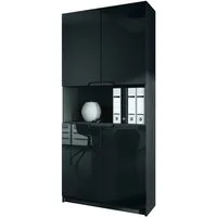 Vladon Aktenschrank Logan V2 (Aktenschrank, mit Soft-Close Funktion) Schwarz matt/Schwarz Hochglanz (82 x 185 x 37 cm)