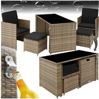 tectake Sitzgruppe Gartenmöbel Set aus Polyrattan für 2-4 Personen, UV-beständig, (Balkonmöbel Palermo, 5-tlg., in Natur), Tisch mit Sicherheitsglasplatte und platzsparend zusammenschiebbar
