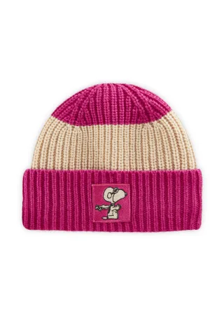Peanuts? Strickmütze aus weicher Wollmischung mit Snoopy-Patch pink - Gr. - ONE SIZE