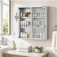 HOMCOM Medizinschrank mit 2 Schlüsseln (Set, 1-St., 1er Set) abschließbar, 6 Fächer, Milchglas
