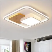 style home Deckenleuchte LED Deckenlampe, voll dimmbar mit Fernbedienung 3000-6000K, 93W, Holz Lampe für Wohnzimmer Schlafzimmer Büro, 52x52x8,5cm