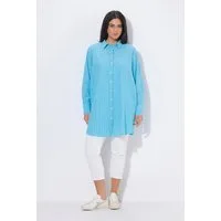 Ulla Popken Longbluse Longbluse Streifen A-Linie Hemdkragen Langarm