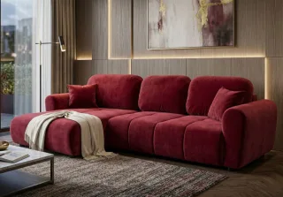 Ecksofa mit Schlaffunktion BRUSK MAX in Stoff Kronos Rot Ottomane Links