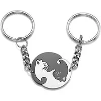 Geschenkehöhle Schlüsselanhänger Set 2 Paar Yin Yang Katzen Puzzle Schlüsselring Anhänger aus Edelstahl, Du mein Yin, ich dein Yang - Gegensätze, die sich ergänzen