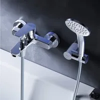 AM.PM Wannenarmatur Badewannenarmatur HIT mit Handbrause und Wandhalterung Chrom Silber (Badarmatur- Dusche-Set für die Badewanne, Einhebelmischer mit Wannenauslauf & Duschschlauch & Brause & Halter) Bad-Armatur mit Duschbrause und Halterung