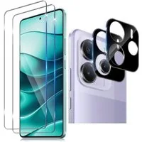 CLM-Tech Displayschutzglas 2X für Xiaomi Redmi Note 14 4G, 4er Set Kameraglas Panzerglas Displayschutz 9H Glas Folie, 4 Stück, Anti-Fingerabdruck und blasenfreie Anbringung